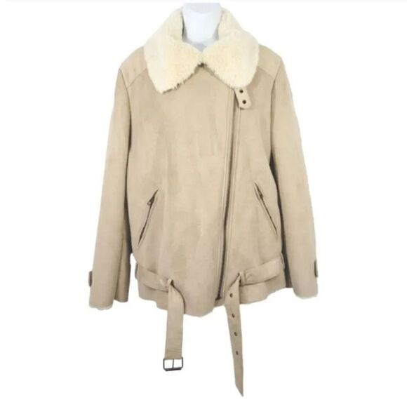 NEW Forever 21 Faux Suede and Fur Lined Aviator Flight Jacket in Camel Size XS - Picture 5 of 14